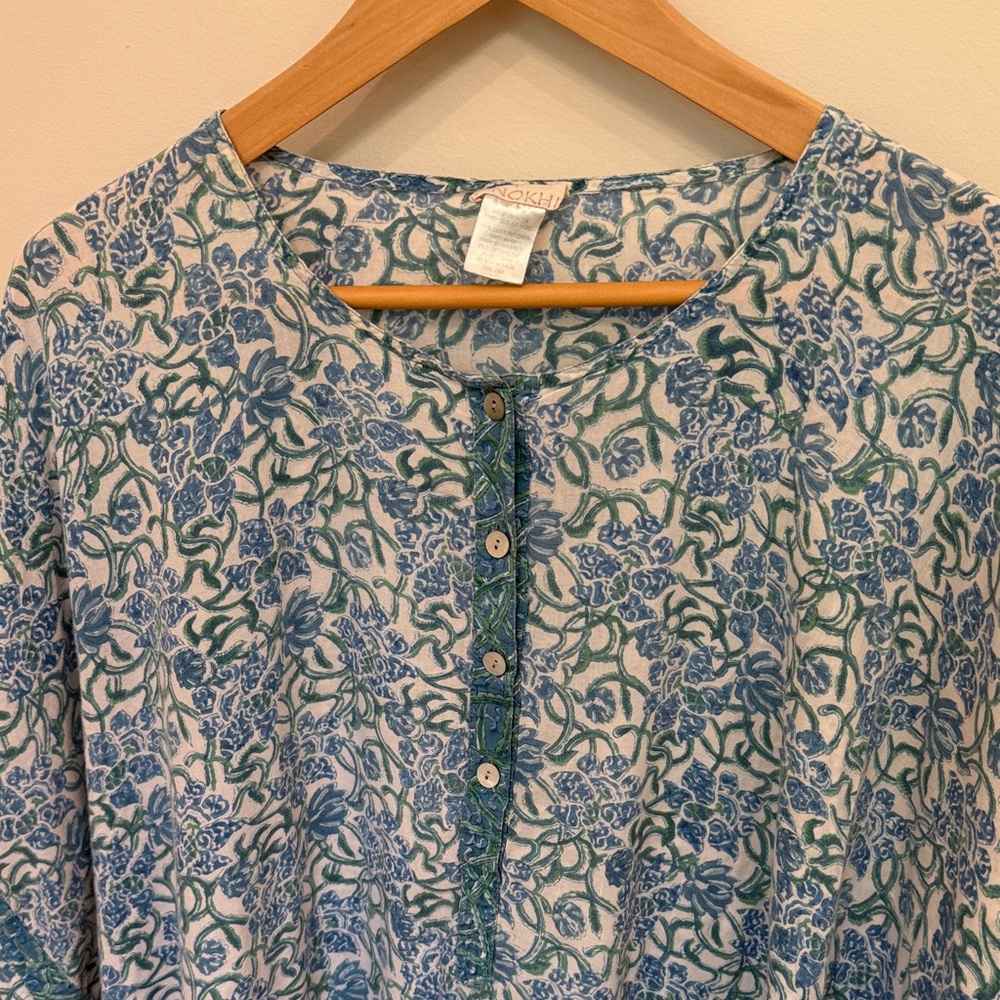 Anokhi Blue and Green Floral Midi Dress